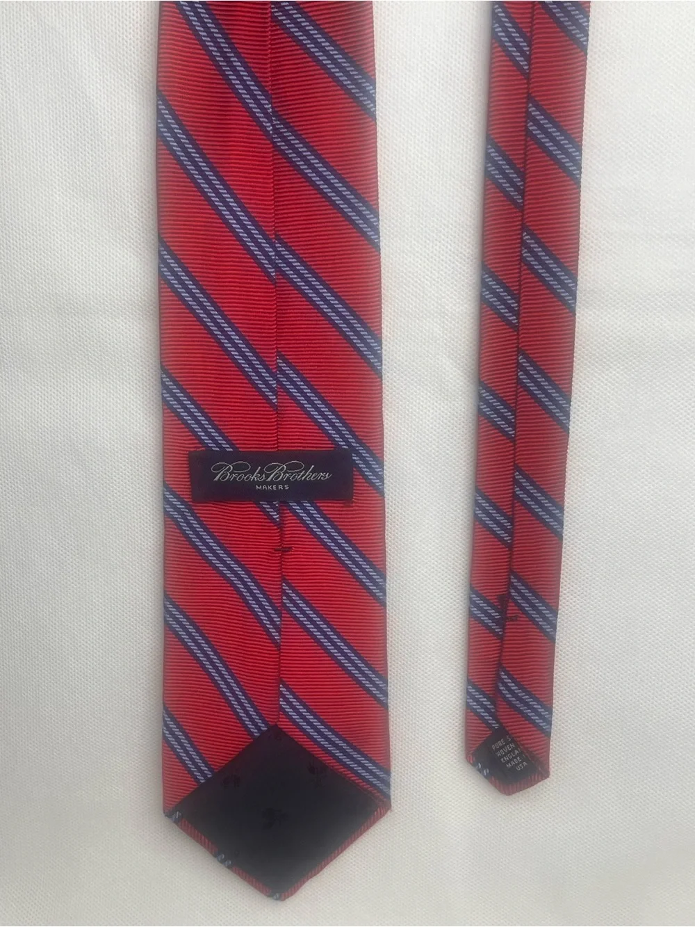 Brooks Brothers Makers Repp Silk Tie Red Preppy Blue Striped Textured Necktie